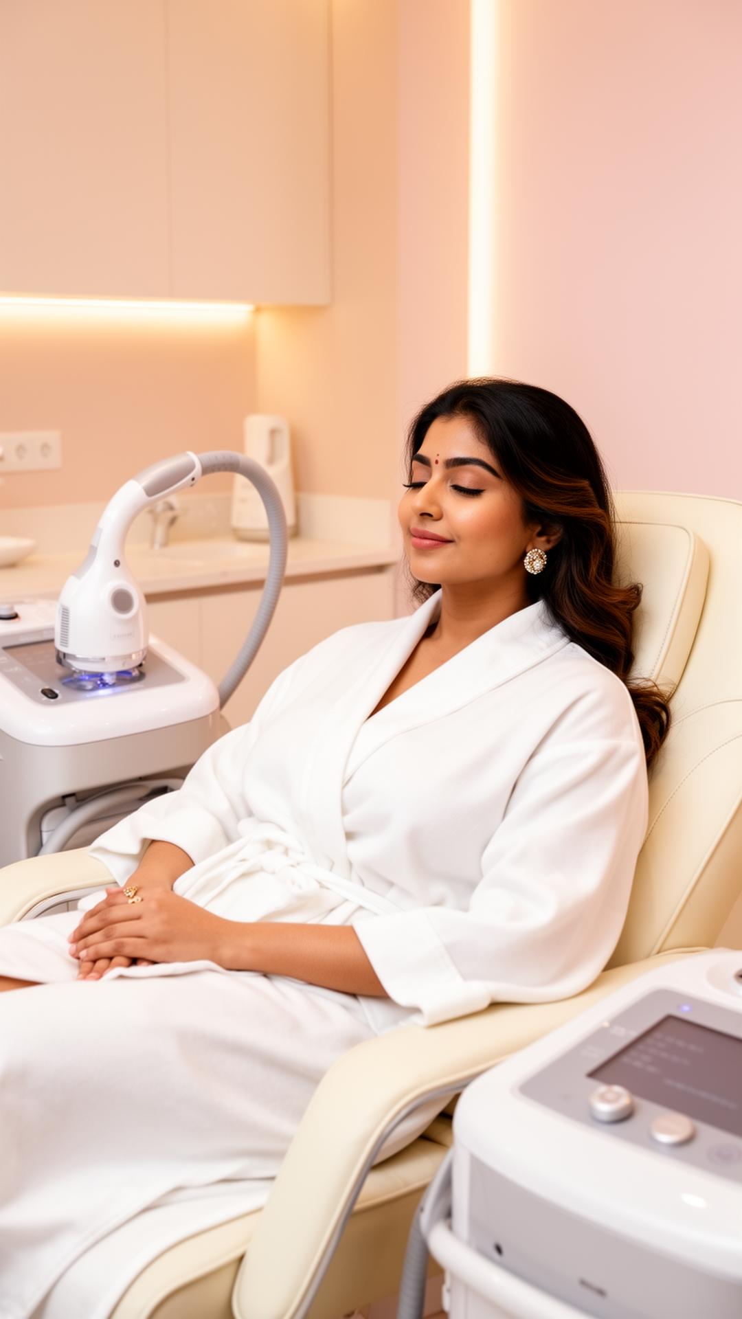 Woman in a serene laser treatment room
