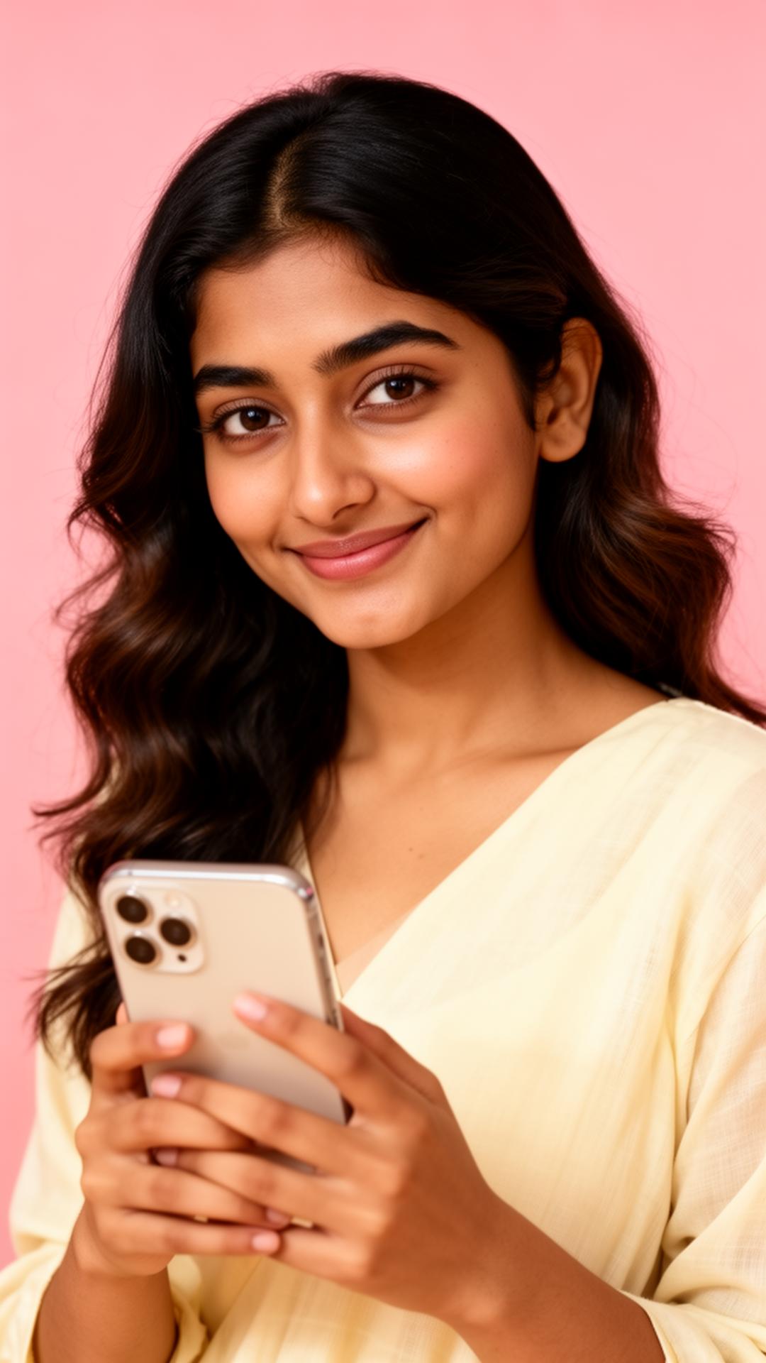 Editorial portrait of a woman scrolling on her phone